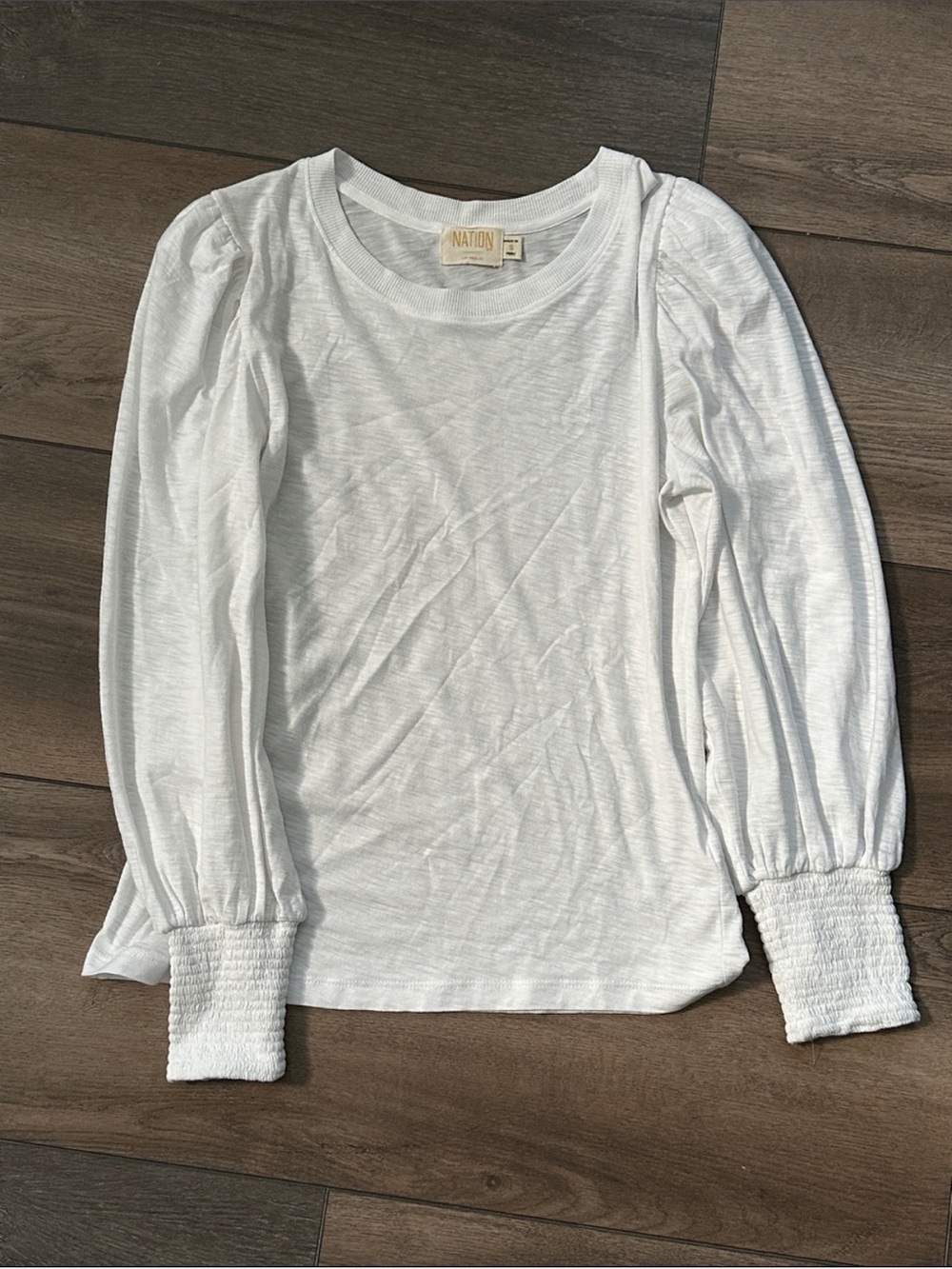 Nation LTD White Puff-Sleeve Long Sleeve Top